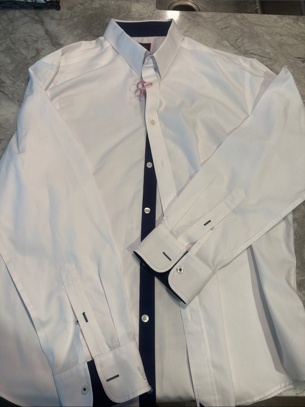 Men's White Dress Shirt with Navy Trim UNTUCKIT XL